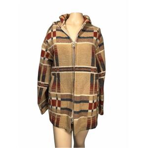 Vintage Norm Thompson Plaid Hooded Wool Blend Jacket Coat Portland Oregon M